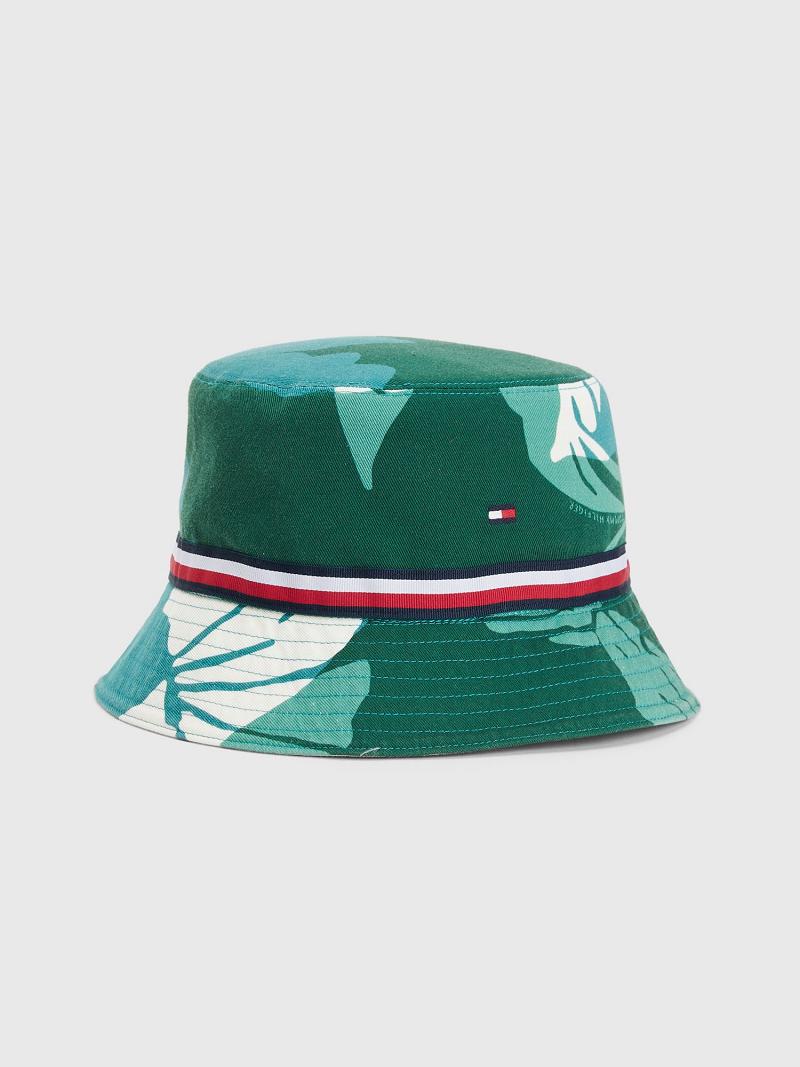 Férfi Tommy Hilfiger Palm Print Bucket HATS Zöld Színes | HU 1517OKI